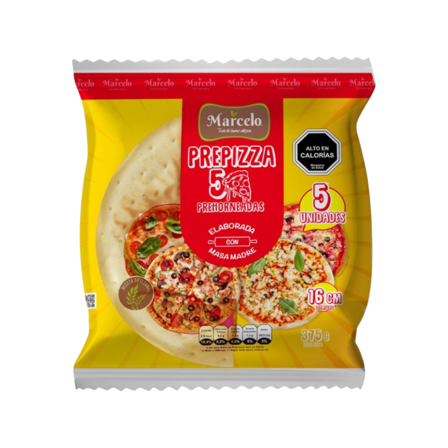 Pre-Pizza Marcelo 375G - Pack de 5 Unidades