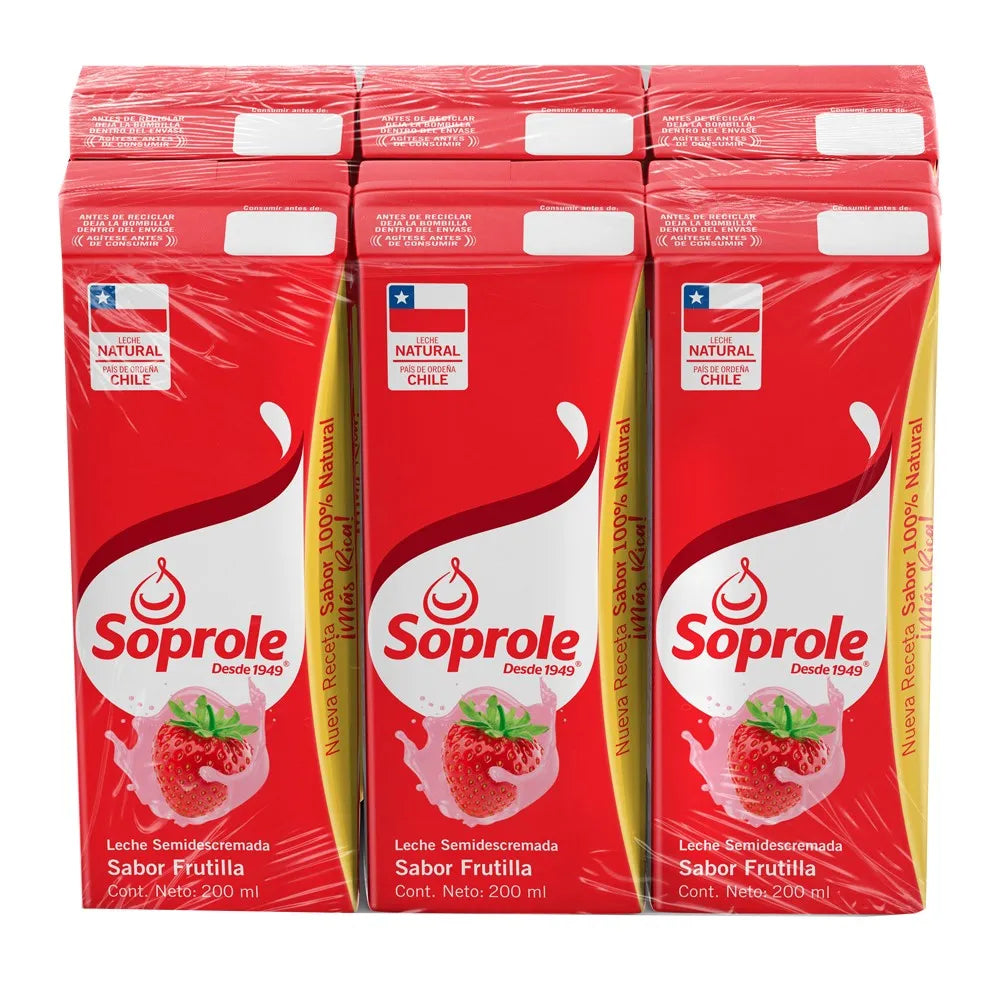 Leches Soprole Bombillín 200ML - Pack 6 Unidades (Chocolate y Frutilla)